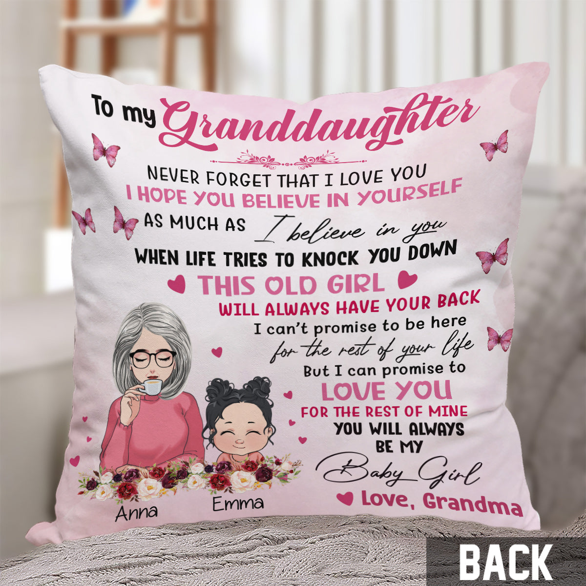 To My Granddaughter - Personalized Grandma Throw Pillow