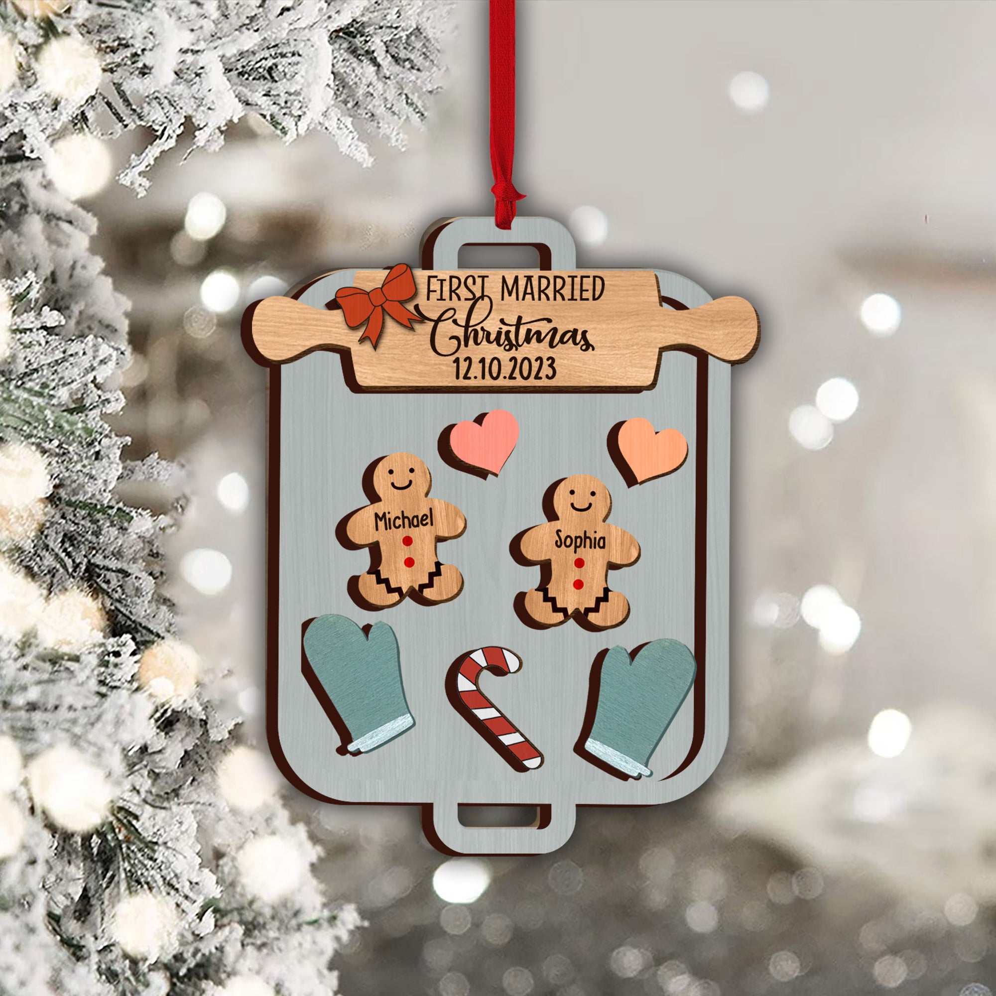 First Married Christmas - Personalized Husband And Wife 2 Layered Piece Ornament