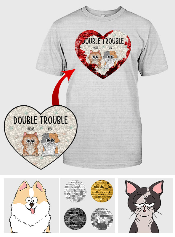 Double Trouble - Gift for dog lovers - Personalized Sequin T-shirt