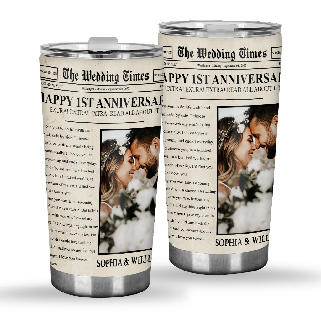 Happy Anniversary The Wedding Times Newspaper - Personalized Husband And Wife Tumbler