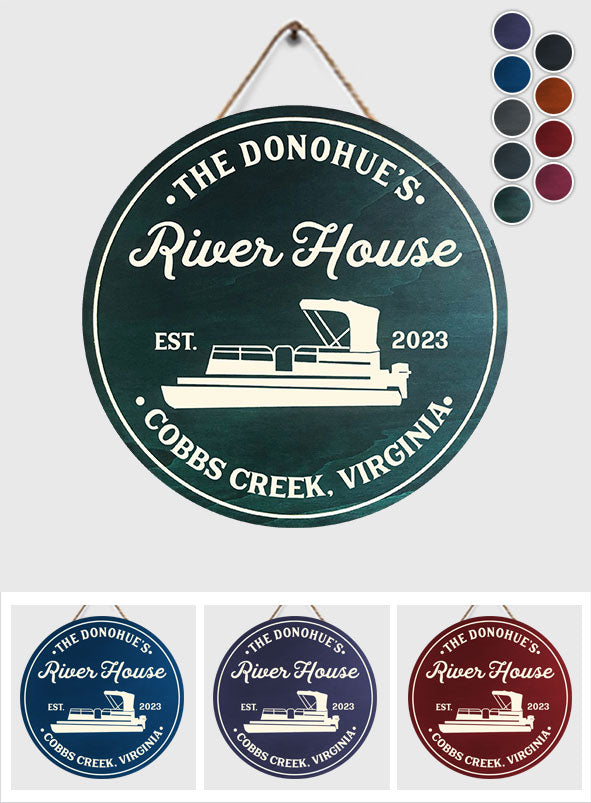River House - Personalized Pontoon Round Wood Sign