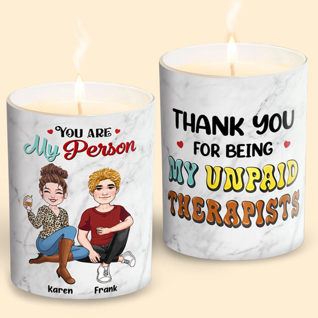 Thank You For Being My Unpaid Therapist - Personalized Bestie Candle With Wooden Lid