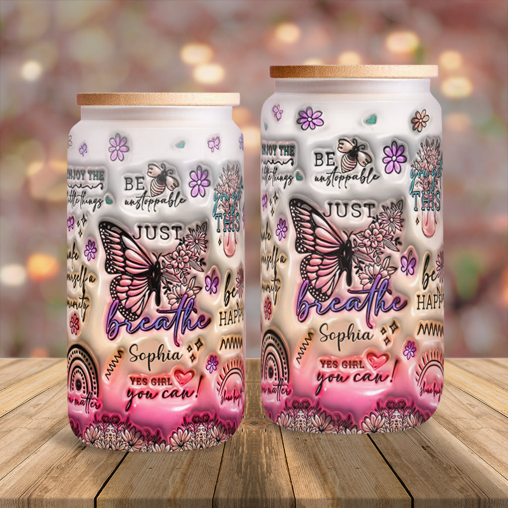 Positive Affirmations Butterfly - Personalized Butterfly Can Glass