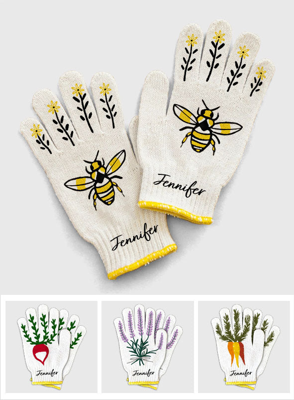 Love Gardening Bee Radish Lavender Carrot - Personalized Gardening Garden Gloves