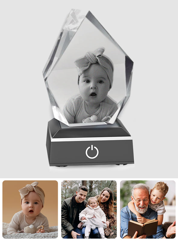 Custom Photo - Personalized Newborn Laser Engraving 3D Iceberg Shaped Crystal Lamp