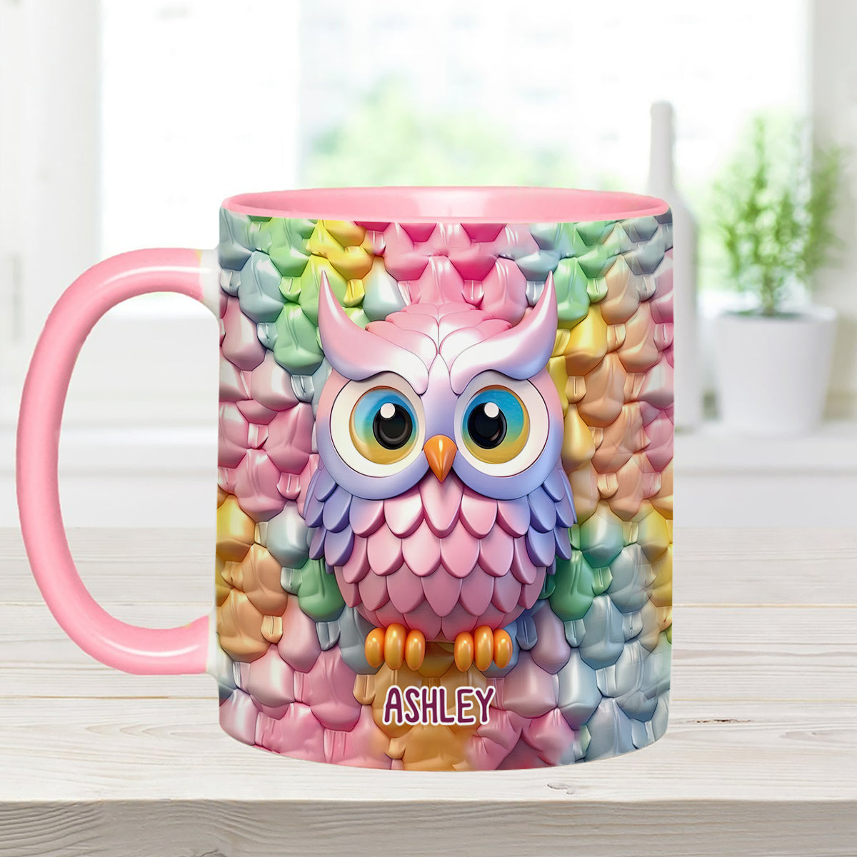 Colorful Owl - Personalized Owl Accent Mug