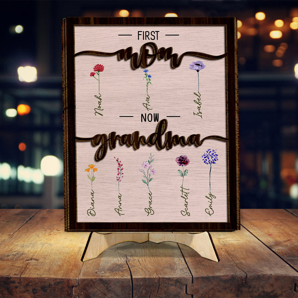 First Mom Now Grandma - Personalized Grandma 2 Layered Wood Sign / Wood Plaque