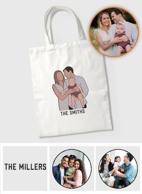 Custom 2D Photo - Personalized Family Embroidered Tote Bag