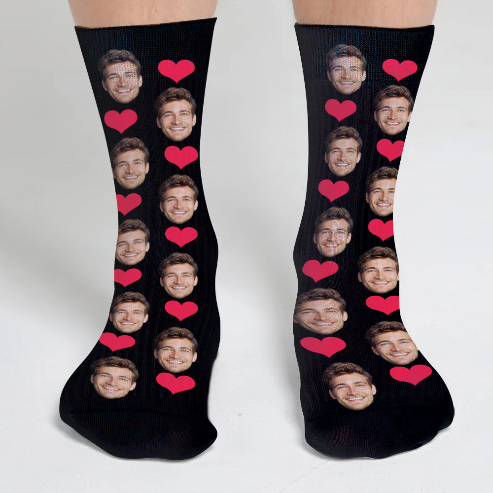 Custom Face Heart Pattern - Personalized Son Socks