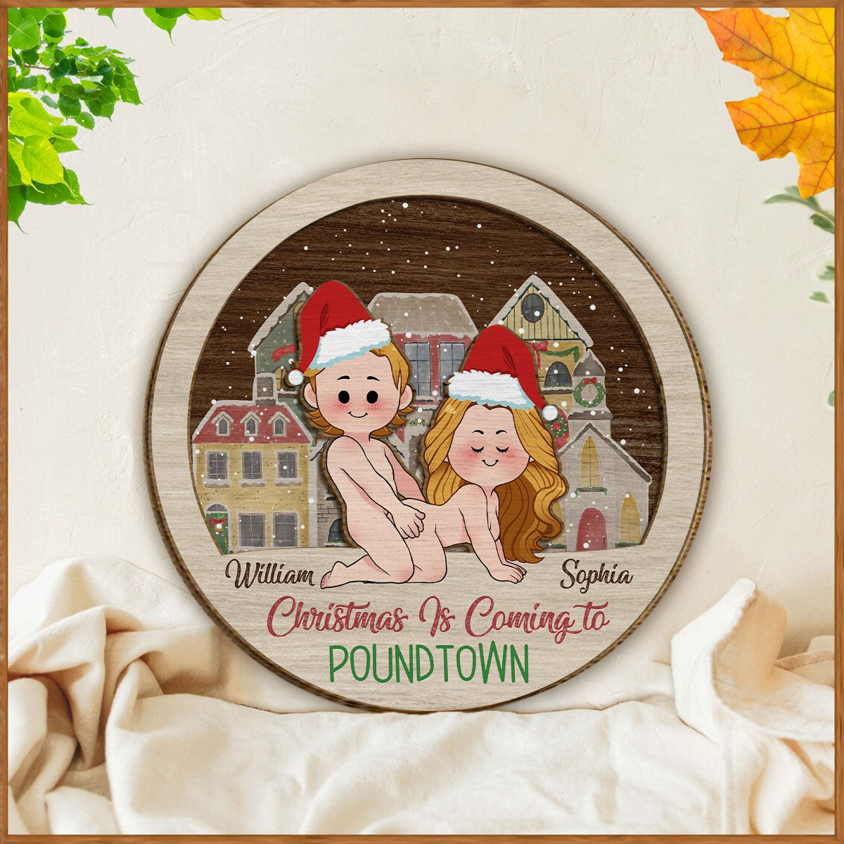 Merry Christmas In Poundtown - gift for girlfriend, boyfriend, husband, wife - Personalized 2 Layered Wood Sign / Wood Plaque