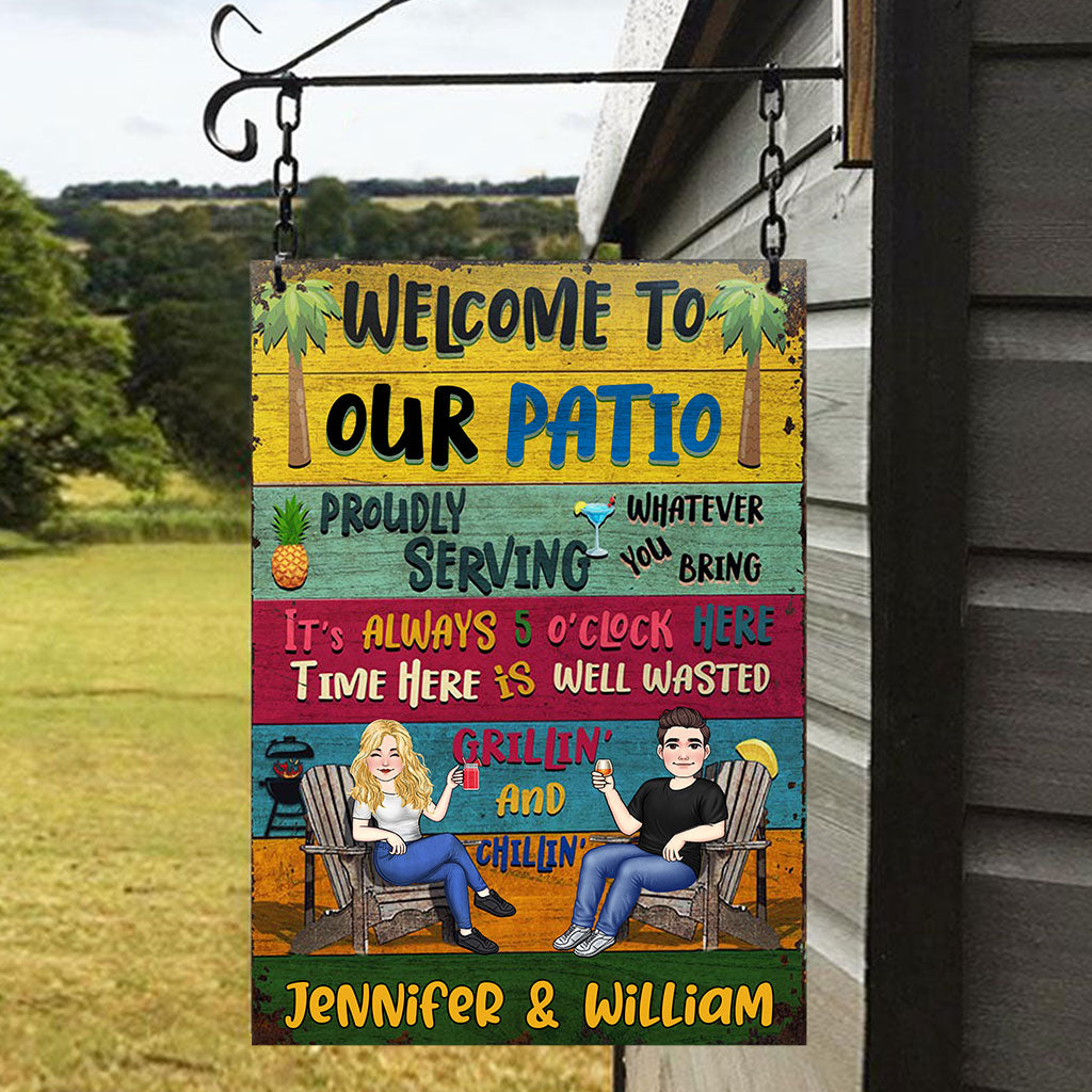 Welcome To Our Patio - Personalized Backyard Rectangle Metal Sign
