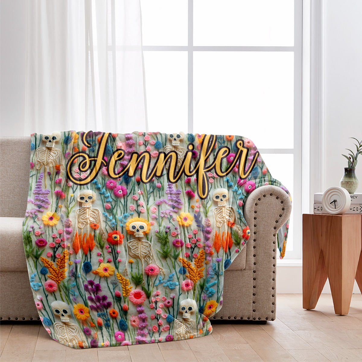 Floral Skeleton - Personalized Skull Blanket