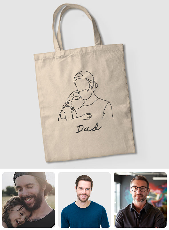 Custom Photo Line Art - Personalized Father Embroidered Tote Bag