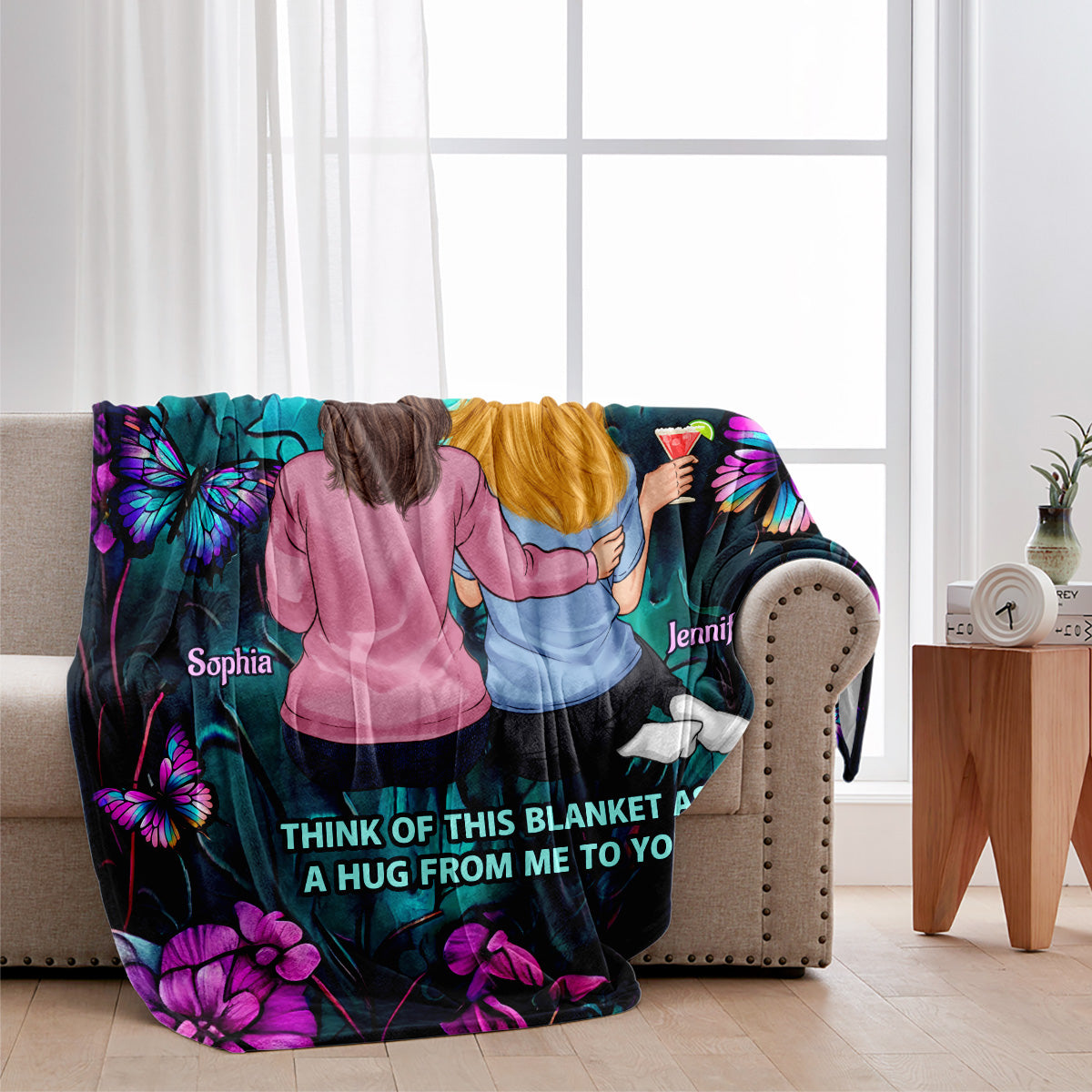 Besties Forever Teal And Purple Butterfly Blanket - Gift for friend - Personalized Blanket