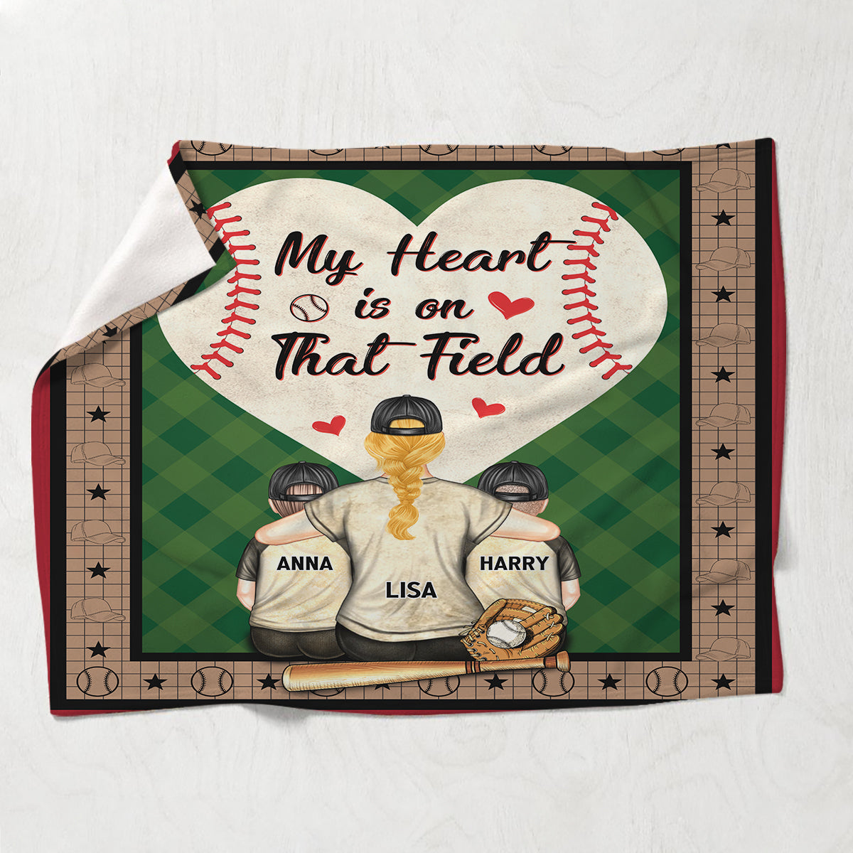 My Heart Is On That Field - Personalized Baseball Blanket