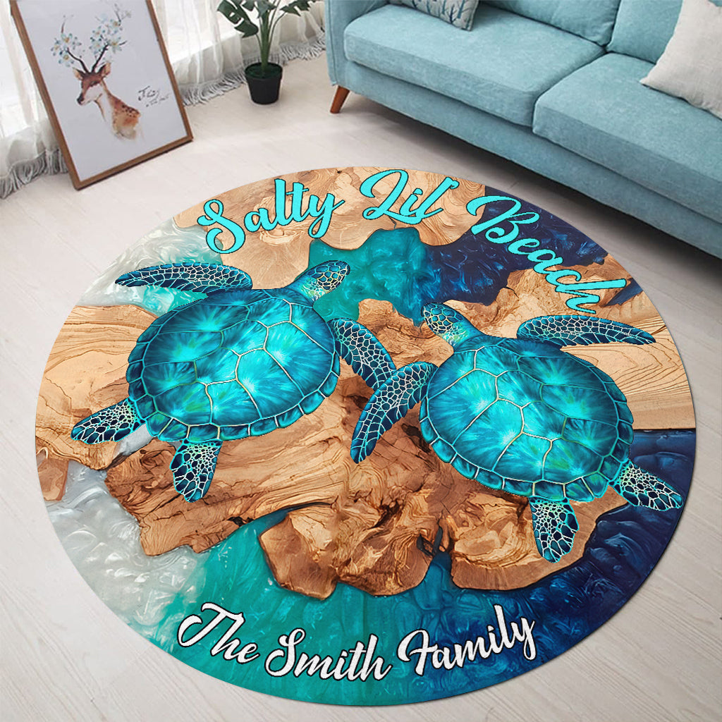 Salty Lil' Beach - Personalized Turtle Round Rug