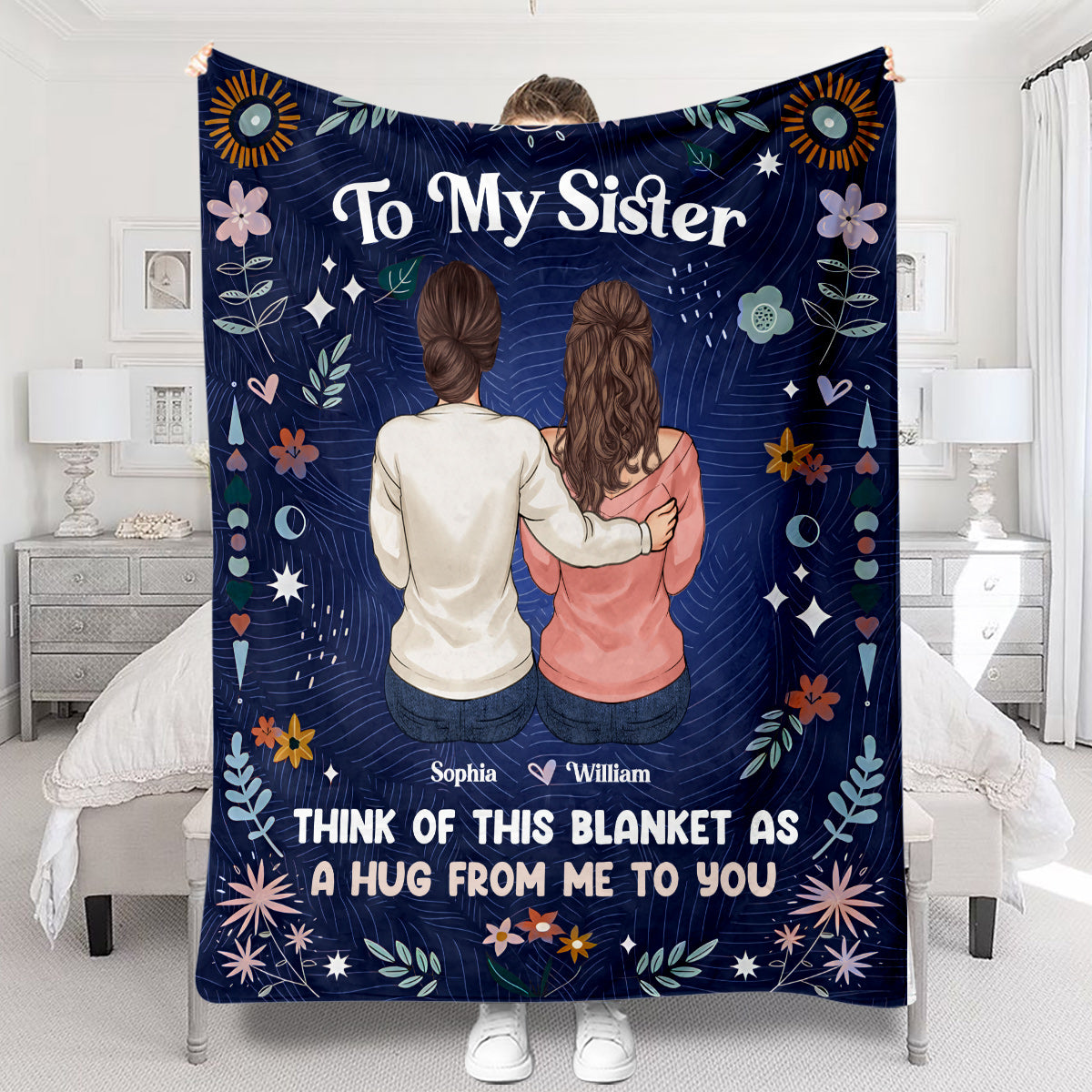 Think Of This Blanket As A Hug Of Me - Personalized Sibling Blanket