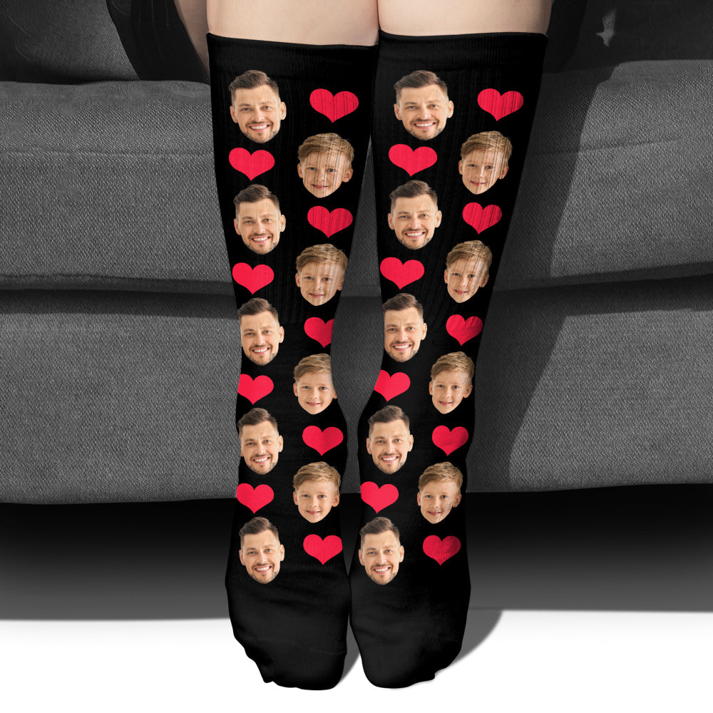 Custom Face Heart Pattern - Personalized Father Socks