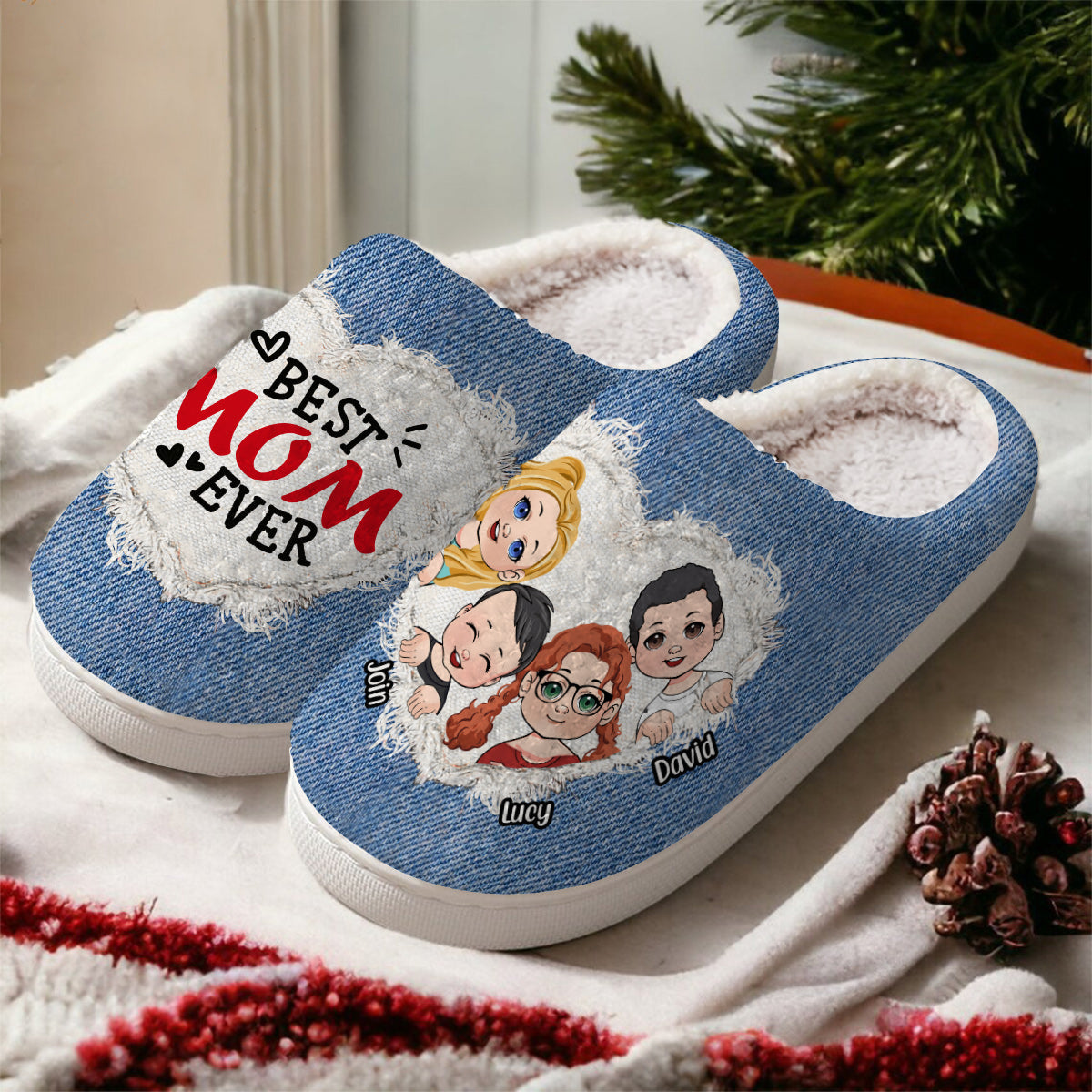 Discover Best Mom Ever Custom Family Gift Personalized Mother Slippers