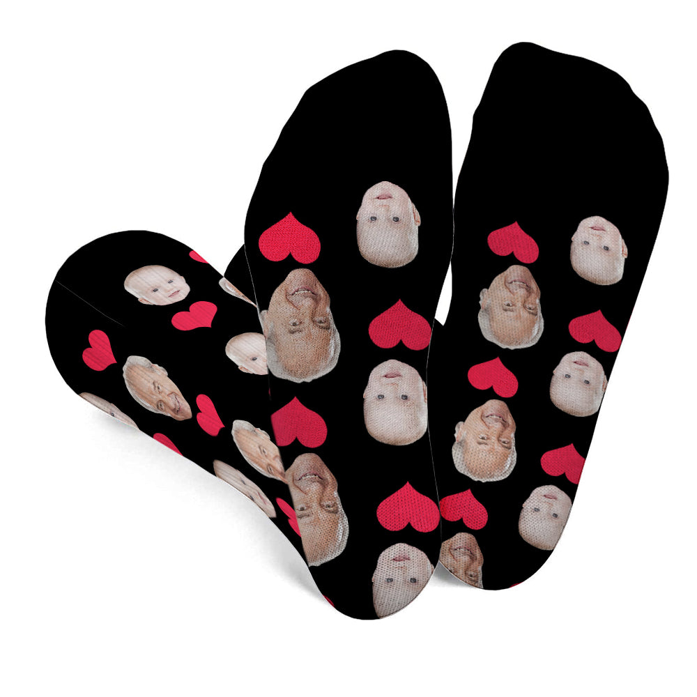 Custom Face Heart Pattern - Personalized Grandpa Socks