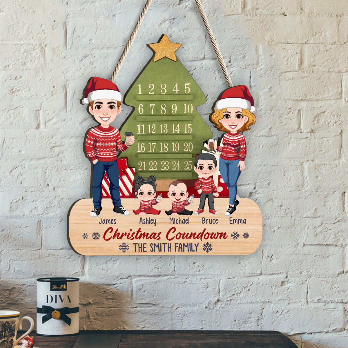 Family Christmas Countdown - Personalized Family Wood Sign