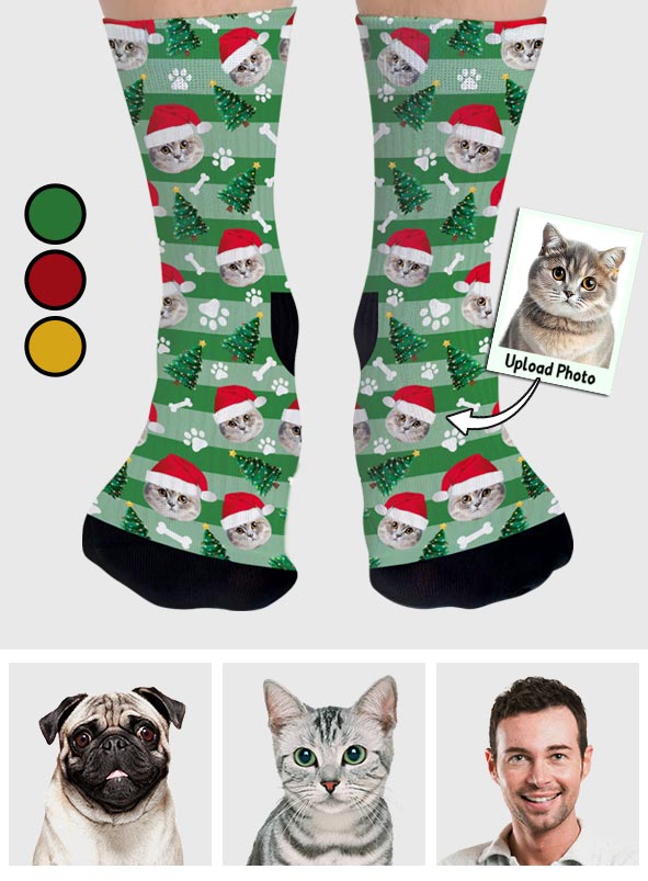 Custom Christmas Photo Socks - Gift for dog lovers, anyone, cat lover, dog lover - Personalized Socks