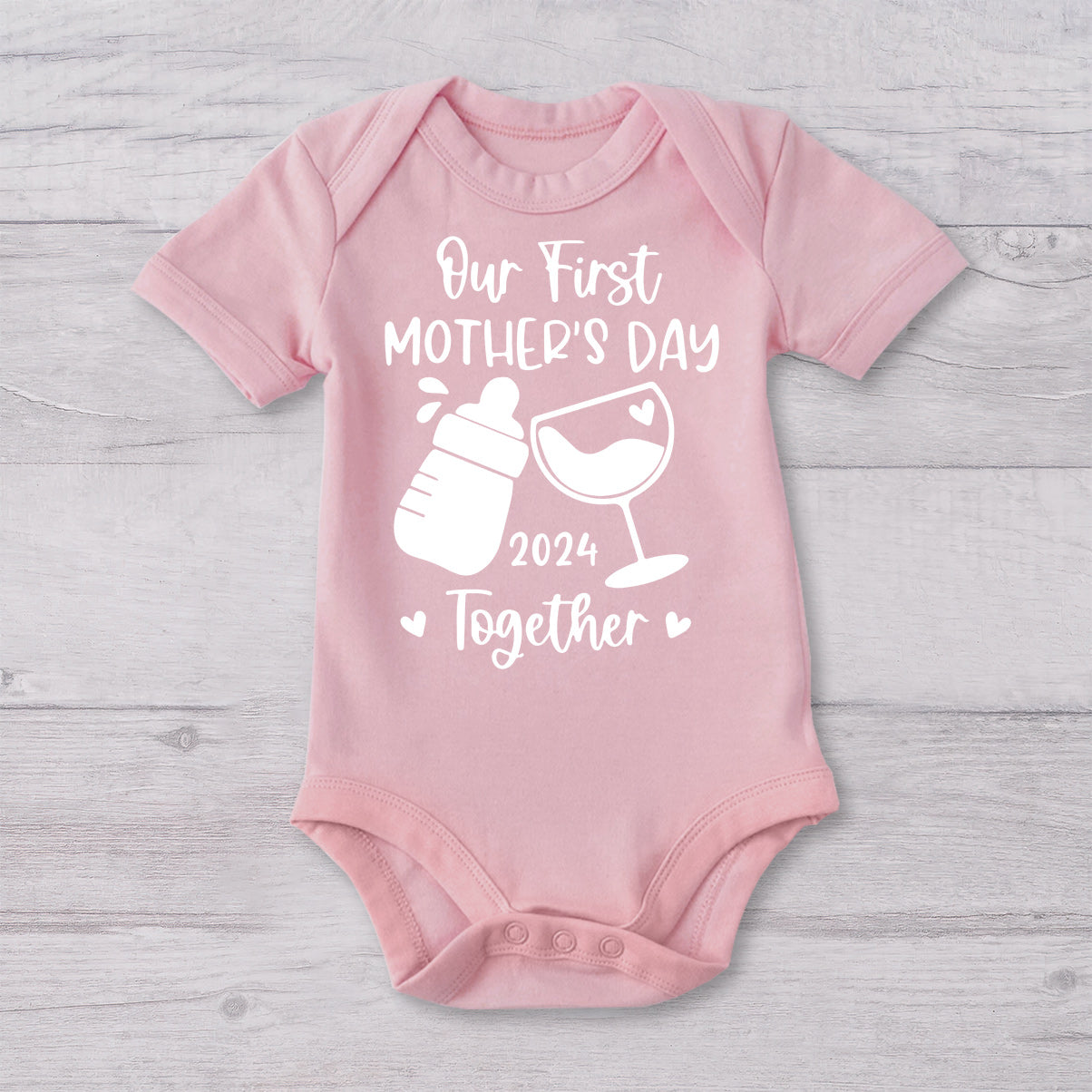 Our 1st First Mother's Day Together Milk And Wine - Personalized Mother T-shirt And Baby Onesie