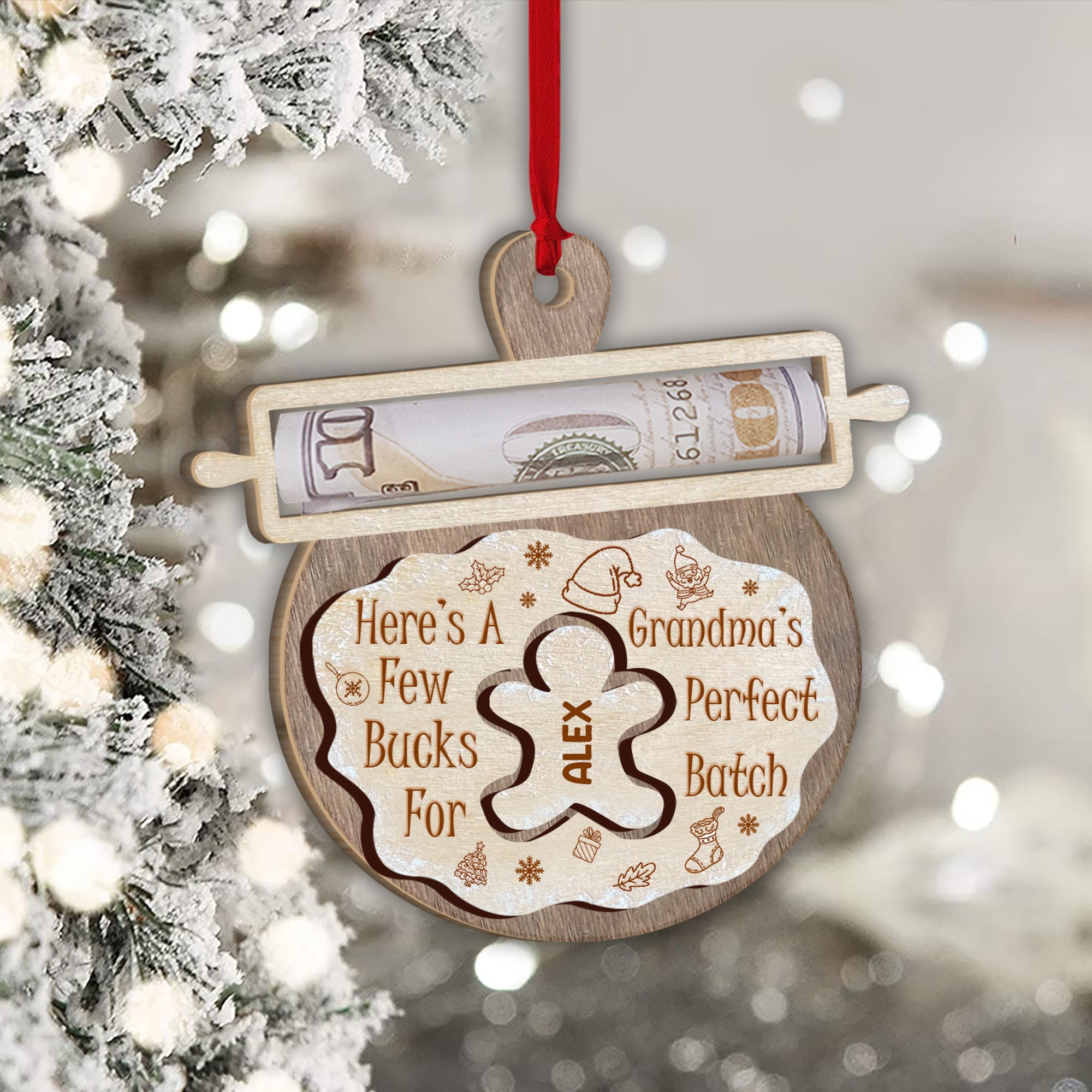 Here's A Few Bucks For Grandma's Perfect Batch - Gift for grandma, daughter, son, granddaughter, grandson - Personalized 2 Layered Piece Ornament