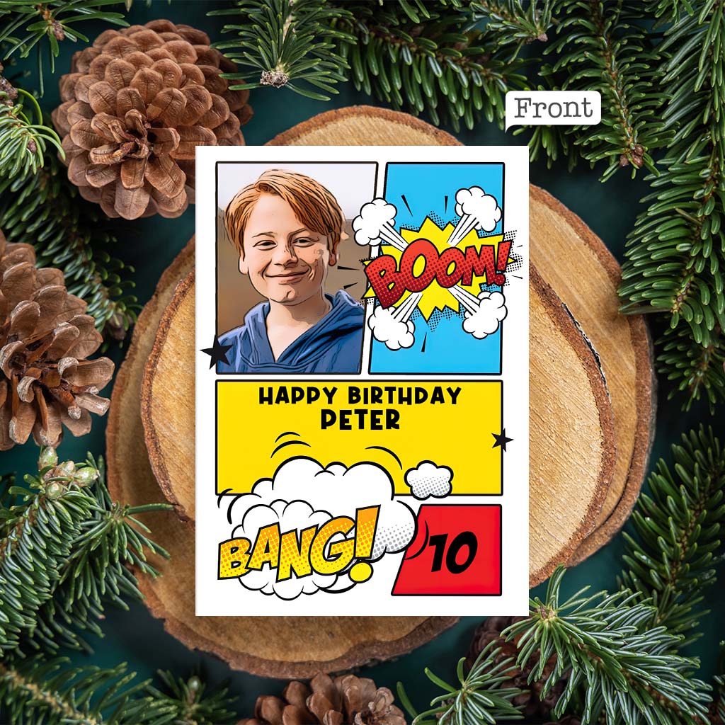 Birthday Comic Book Photo Upload - Personalized Greeting Card