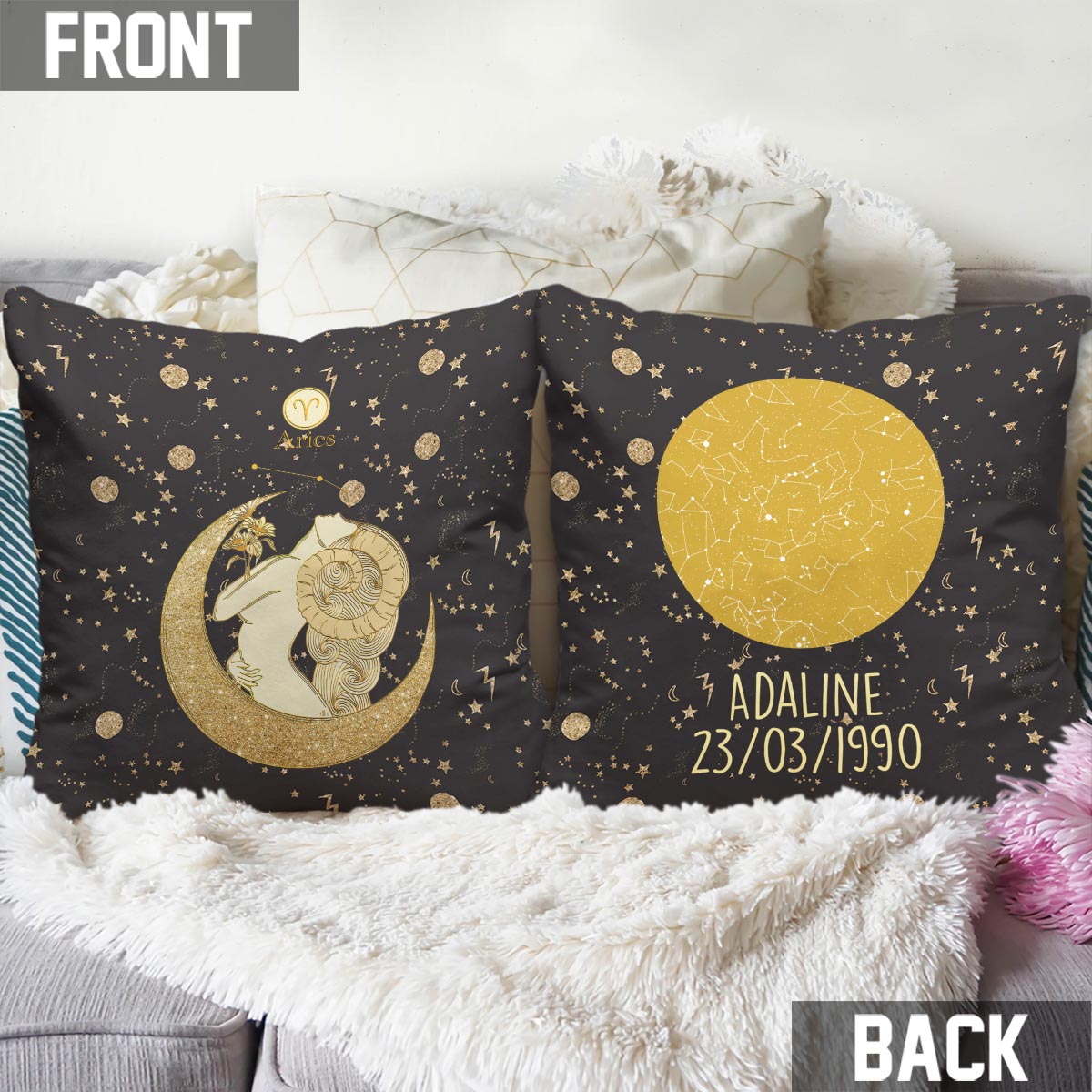 Zodiac Sign - Personalized Horoscope Throw Pillow