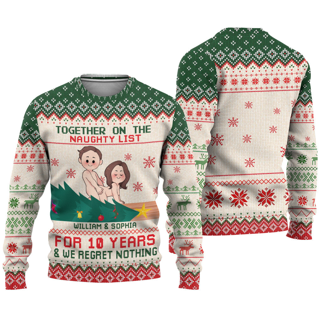 Together On The Naughty List - Personalized Couple Ugly Sweater