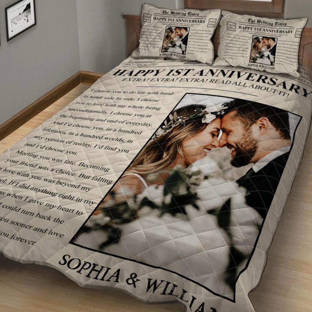 Happy Anniversary The Wedding Times Newspaper - Personalized Husband And Wife Quilt Set