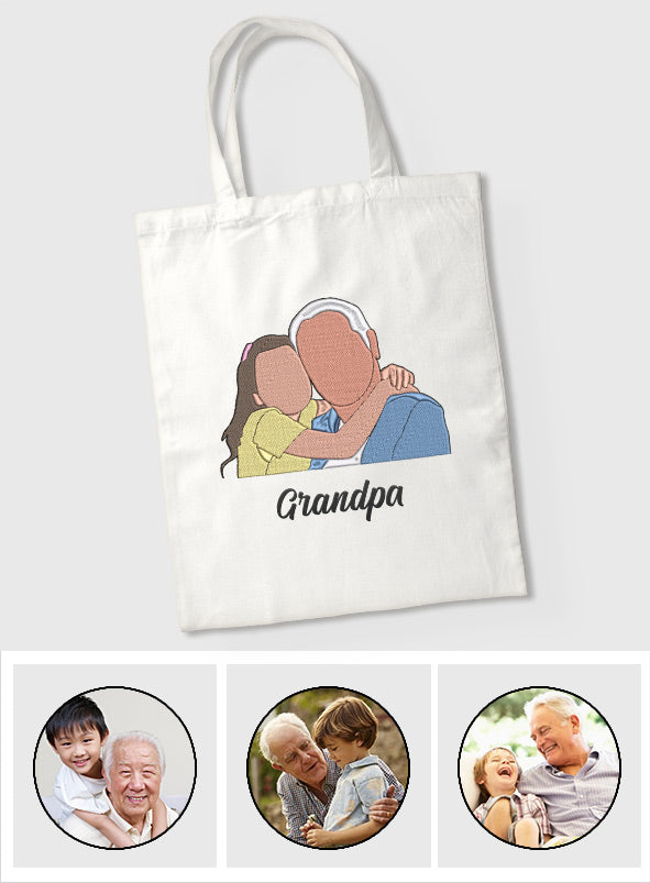 Custom 2D Photo - Personalized Grandpa Embroidered Tote Bag