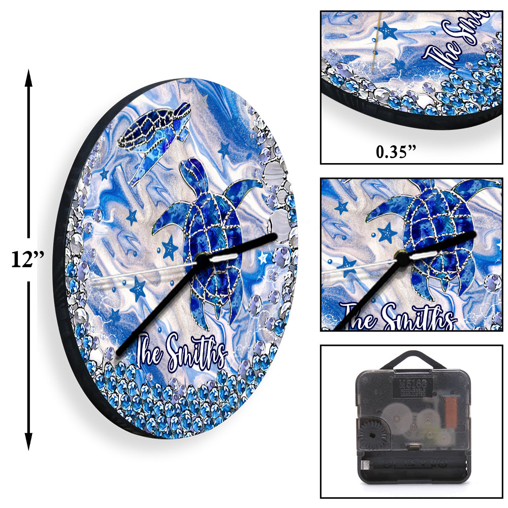 Blue Sea Turtles - Personalized Turtle Wall Clock