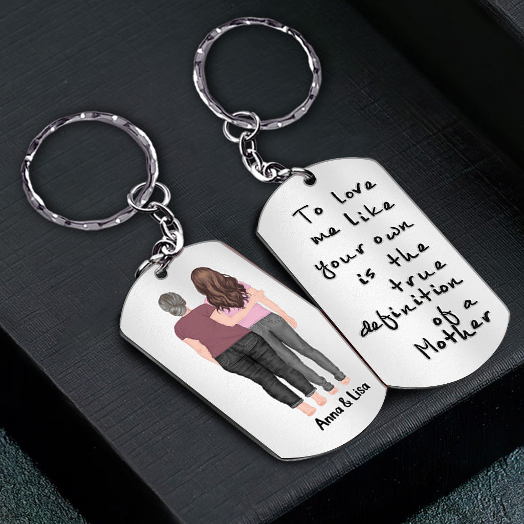 The True Definition Of A Mother - Gift for Step Mom - Personalized Stainless Steel Keychain