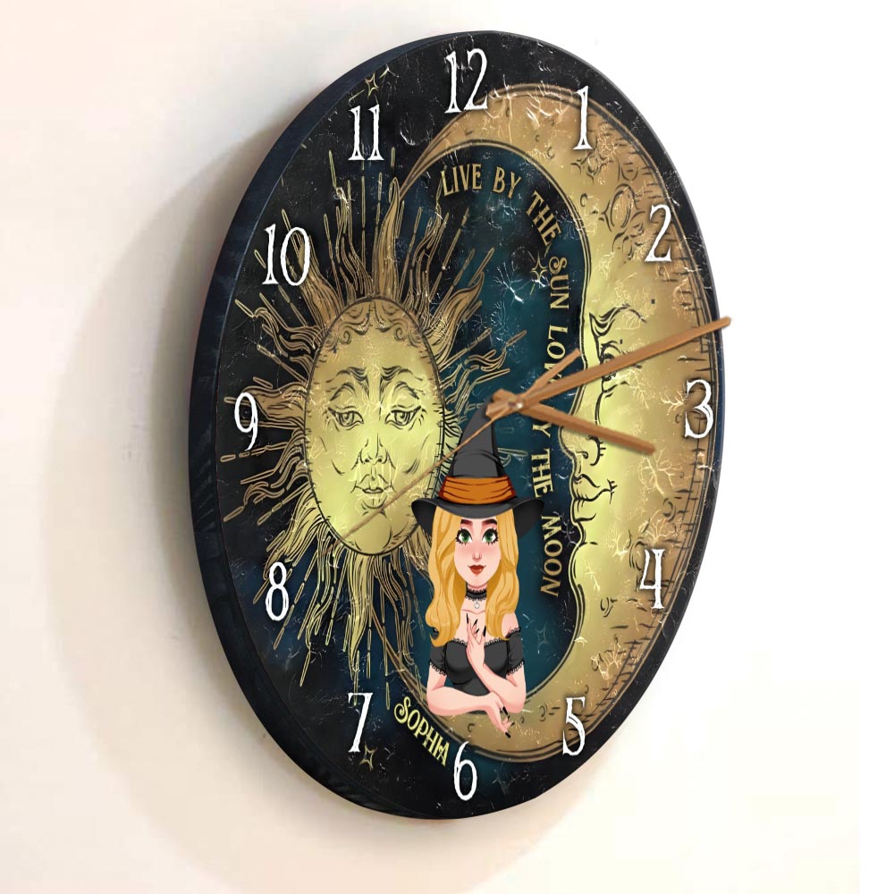 Live By The Sun Love By The Moon - Personalized Witch Wall Clock