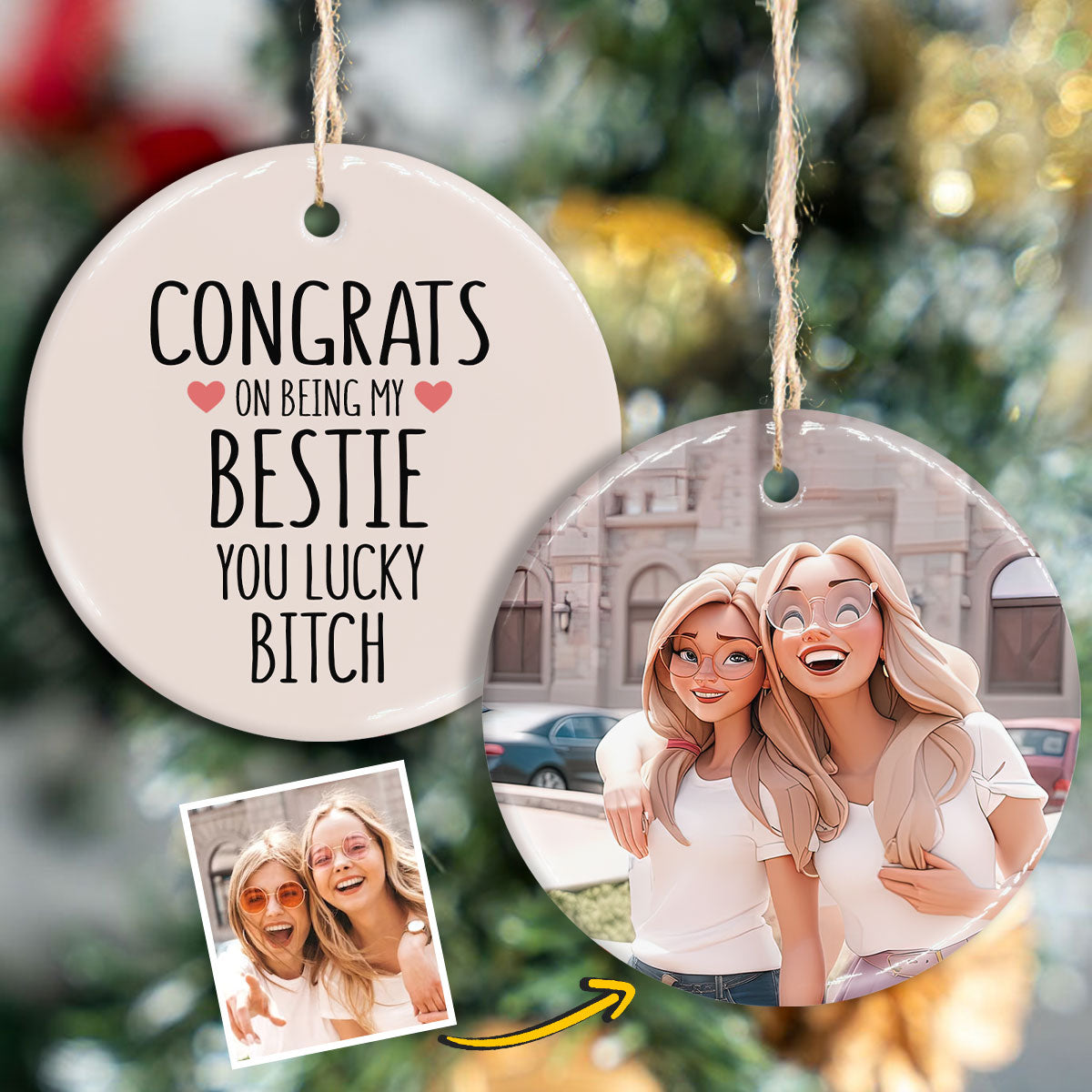 A Good Friend Is Like A Good Bra - Personalized Bestie 2 Layered Piece  Ornament