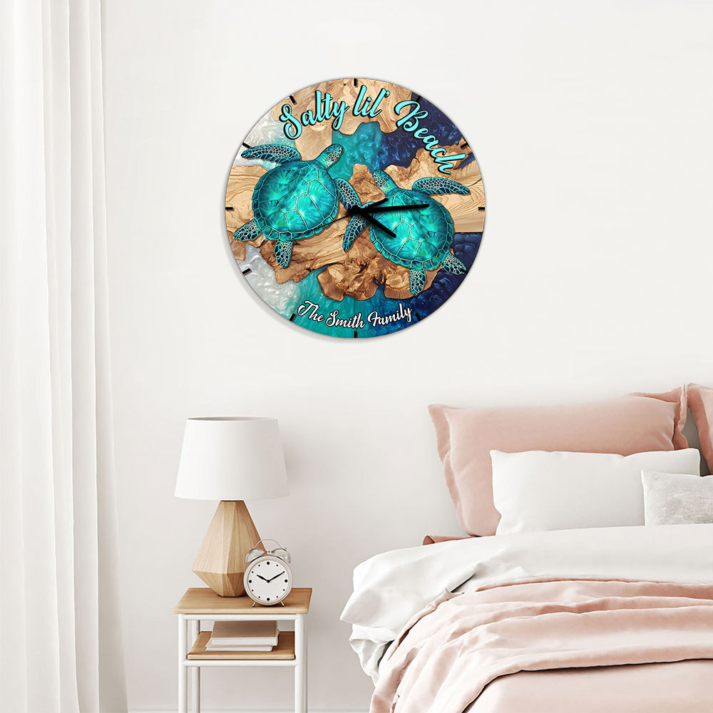 Salty Lil' Beach - Personalized Turtle Wall Clock