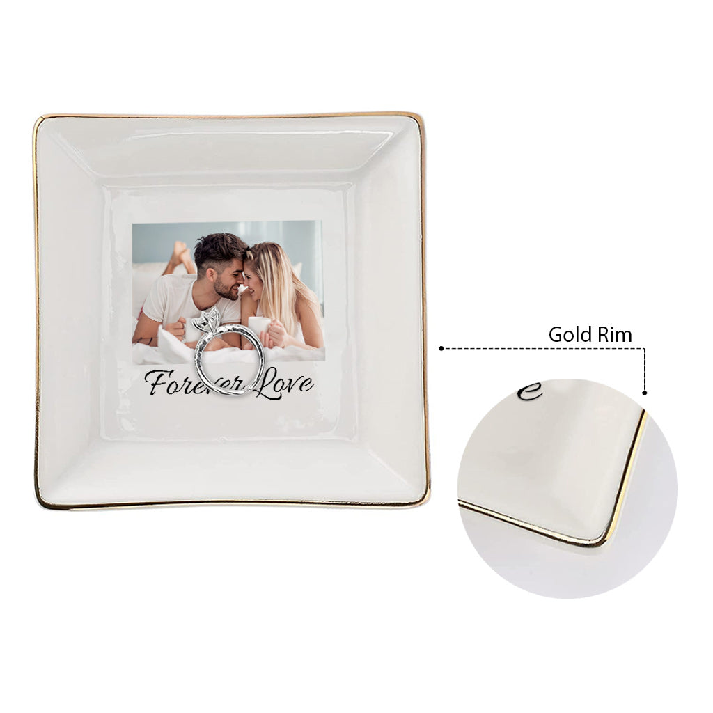 Ceramic Plate with Picture - Personalized Couple Jewelry Dish