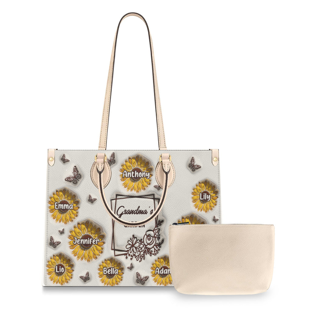 Grandma's Sunflower Garden - Gift for grandma - Personalized Leather Handbag