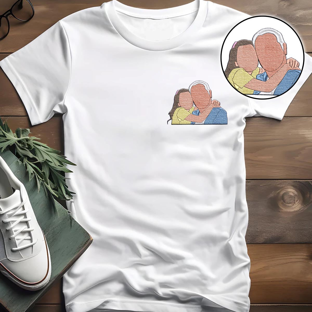 Custom 2D Photo - Personalized Grandpa Embroidered T-shirt