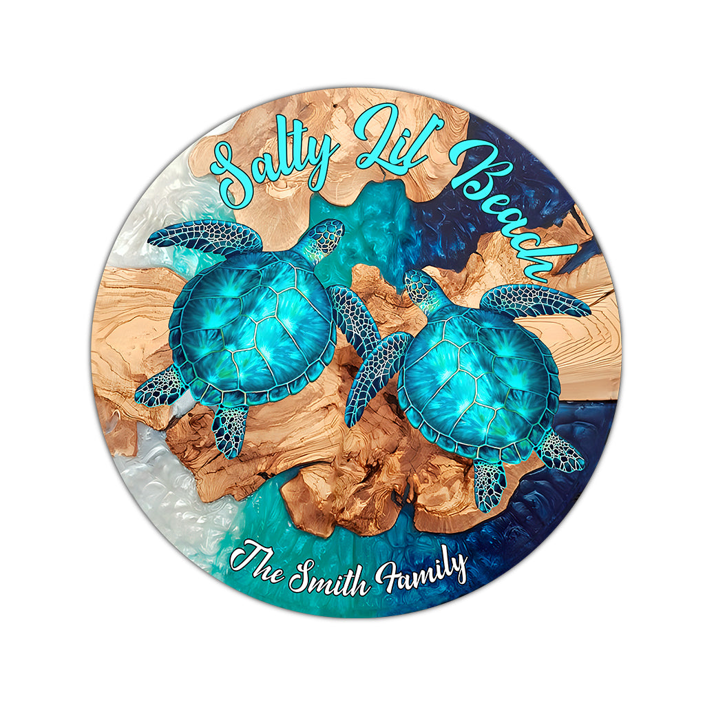 Salty Lil' Beach - Personalized Turtle Round Rug