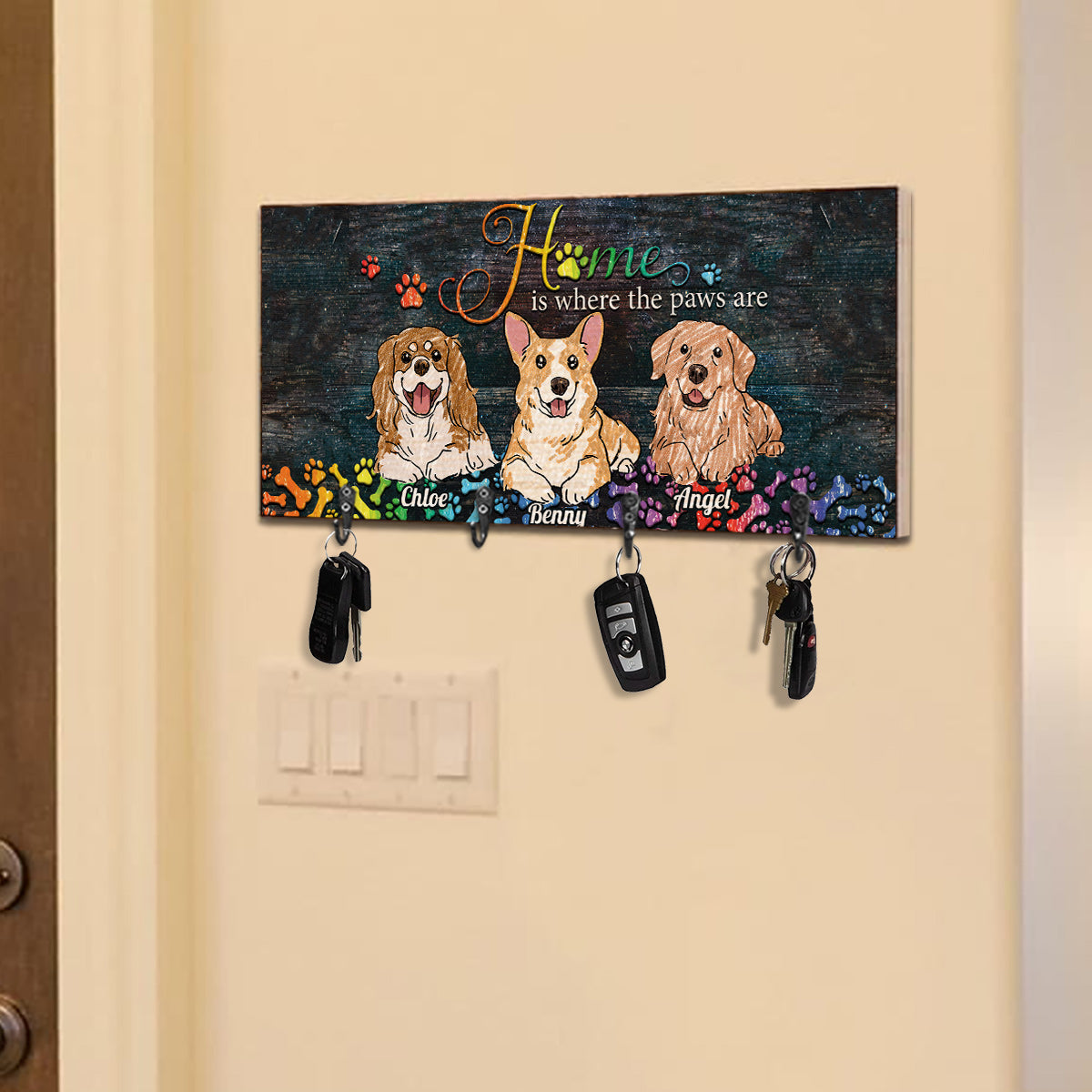 Home Is Where The Paws Are - Personalized Dog Key Rack