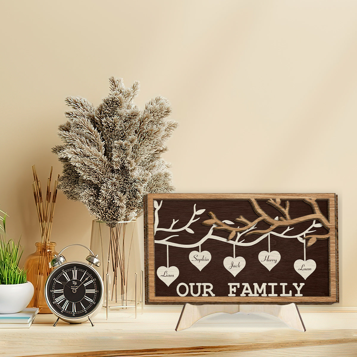 Family Tree Hanging - Personalized Family 2 Layered Wood Sign / Wood Plaque