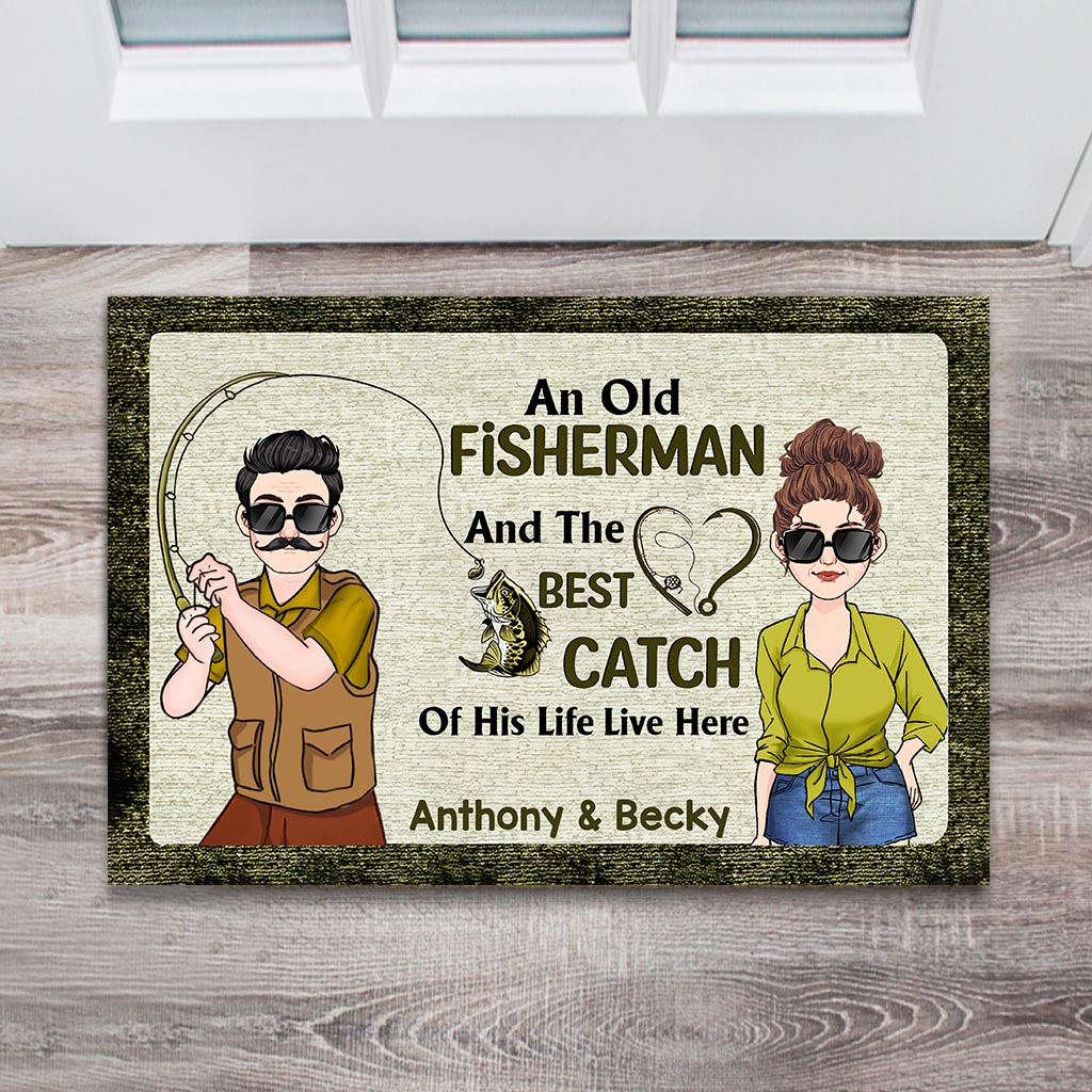 An Old Fisherman And The Best Catch Of His Life - Personalized Fishing Doormat