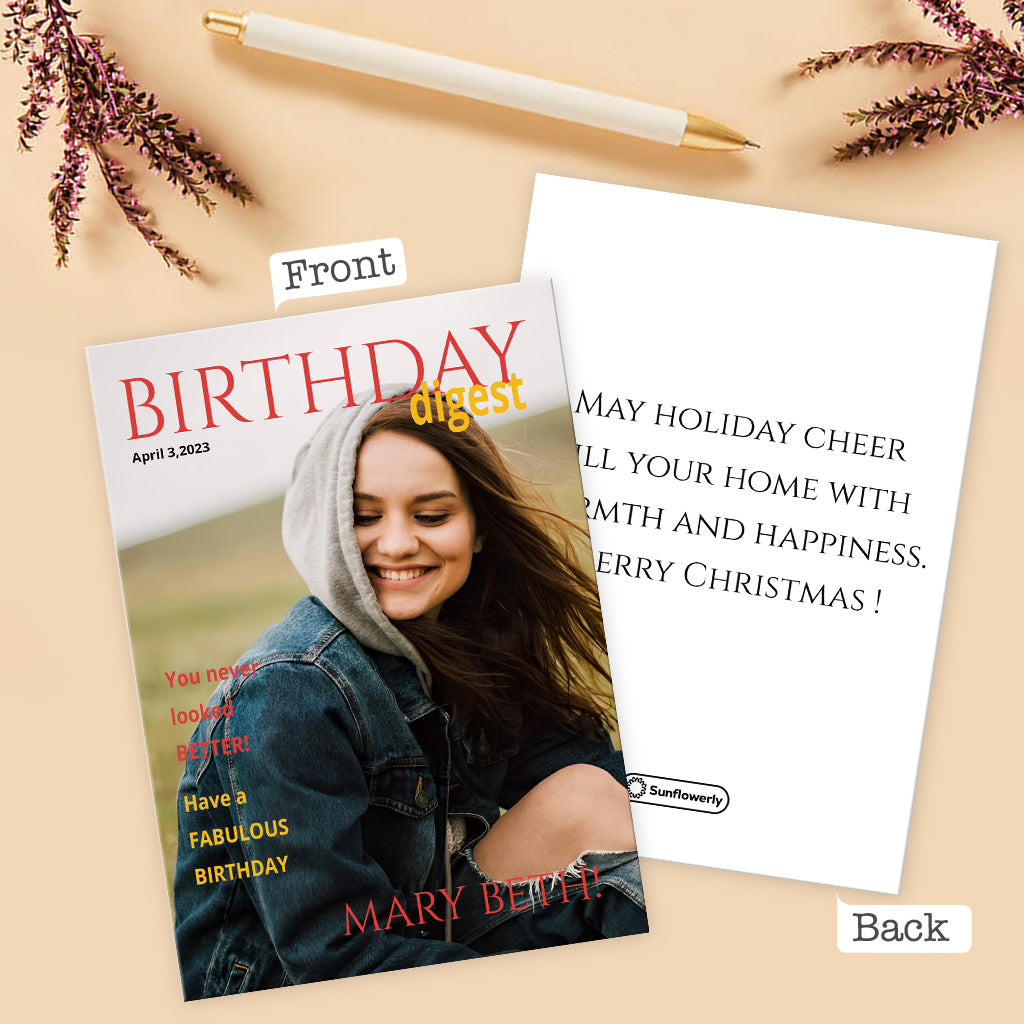 Birthday Digest Magazine Photo Upload - Personalized Greeting Card