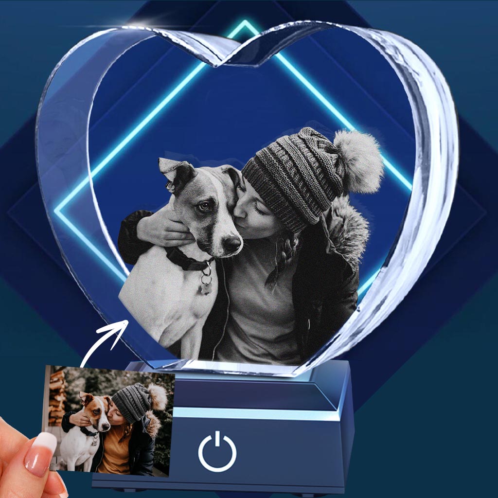 In Loving Memory - Gift for dog lovers, cat lover - Personalized Laser Engraving 3D Heart Shaped Crystal Lamp