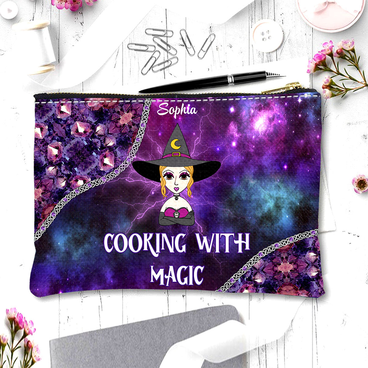 Discover Cooking With Magic - Personalized Witch Makeup Bag