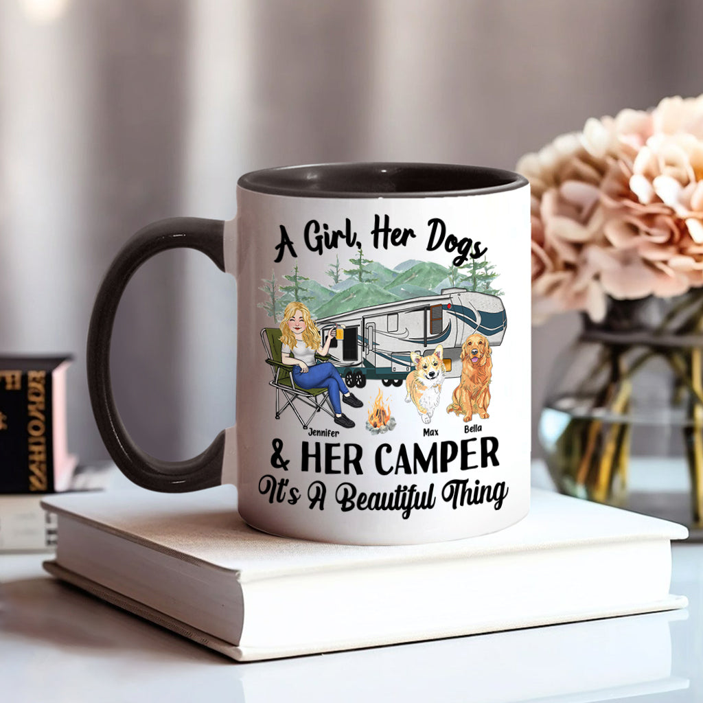 Discover A Girl Her Dog And Her Camper - Camping gift for dog lover - Personalized Accent Mug