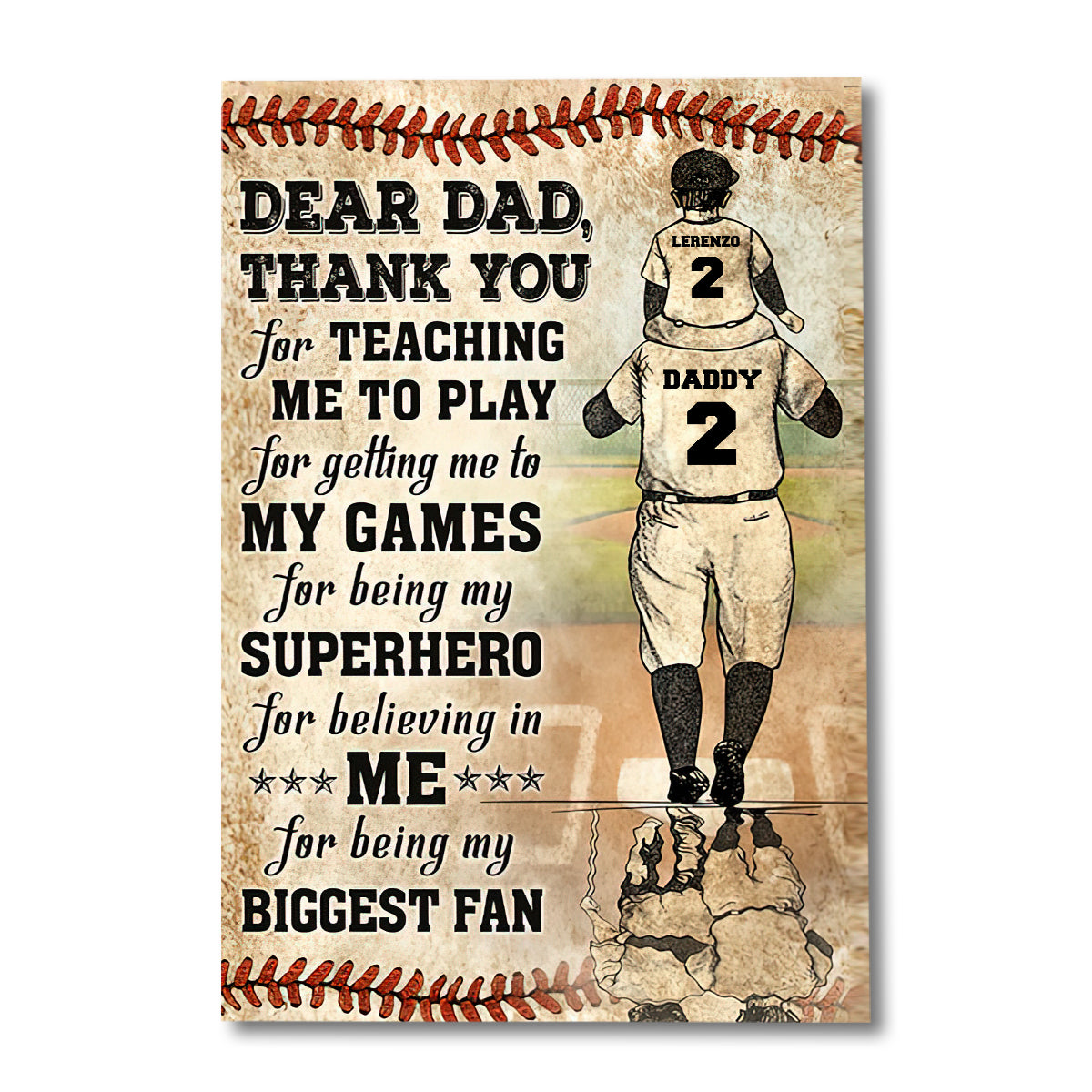 Thank You Dad My Biggest Fan - Personalized Baseball Canvas And Poster